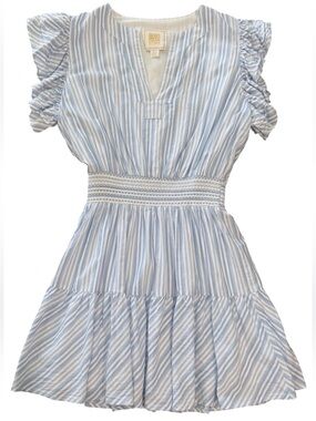 Blue & White Striped Mini Dress with Smocked Waist